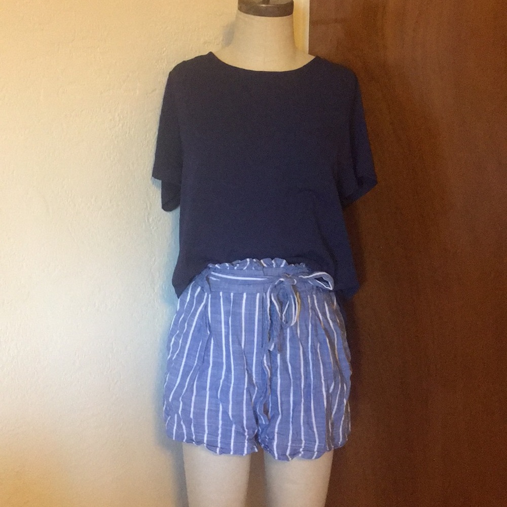 Blue and White Striped Shorts